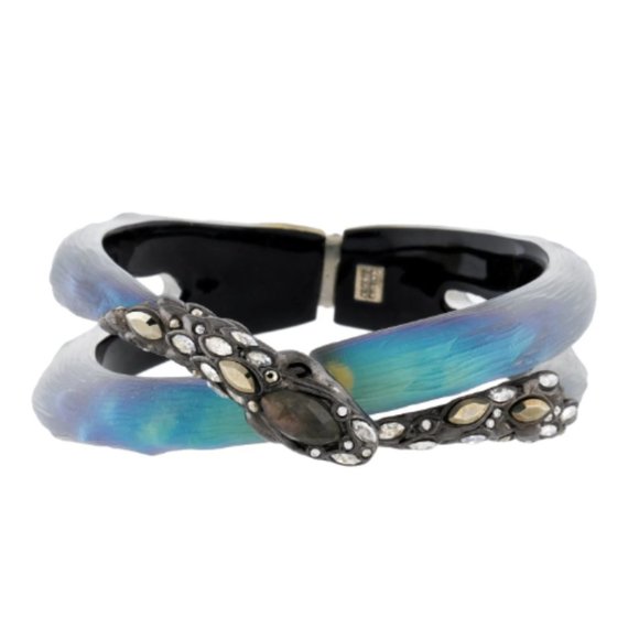 Alexis BittarCrystal & Lucite Lace Coiled Snake Hinged Bracelet